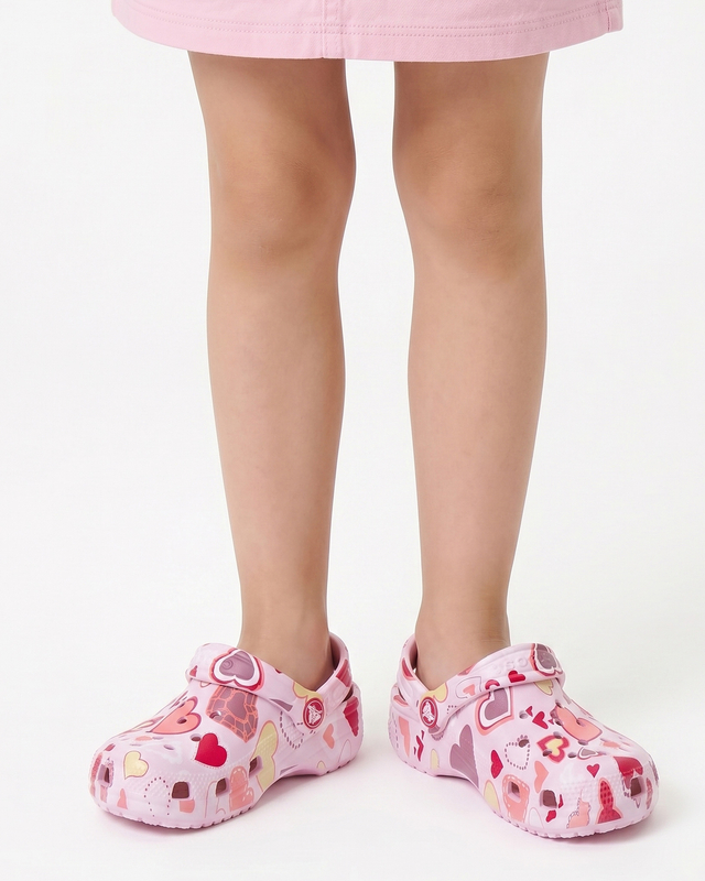 Crocs Classic Heart Print Clog Klapki Dziecięce Różowe W Kolorowe Serca 209755-7CI