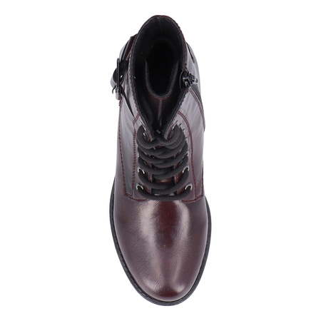 Rieker Lace-Up Ankle Boots Side-Zip Block Heel Burgundy 75431-35-RED