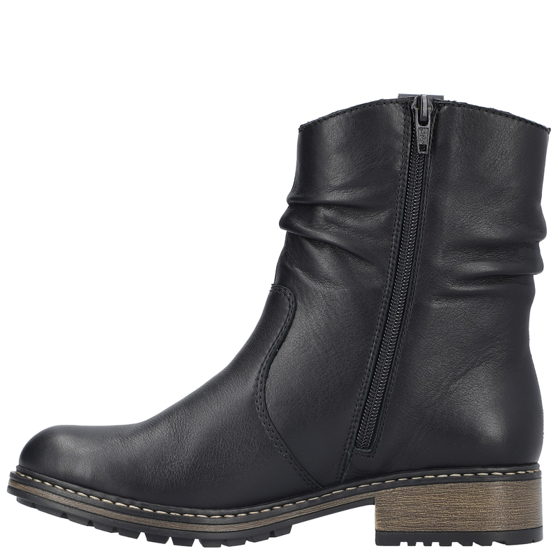Rieker Wygodne Skórzane Botki Damskie Ocieplane Czarne Z6883-00-BLK