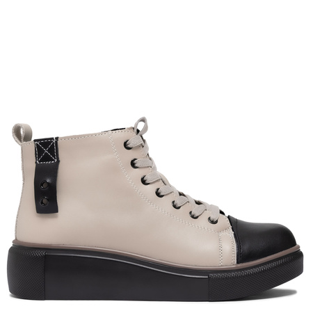 T. Sokolski Leather Platform Ankle Boots with Cap Toe Beige TS-Z24-218-BEIG-BL