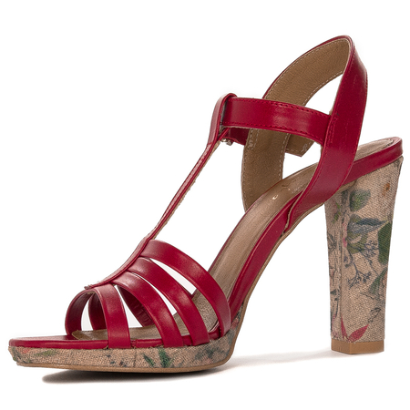 Maciejka Leather Floral Block Heel Sandals Red 06082-08-00-1