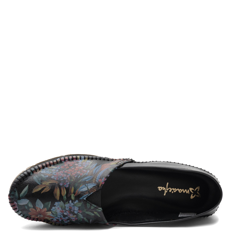 Maciejka Leather Floral Boho Low Shoes Artistic Black 1930W-42/00-0