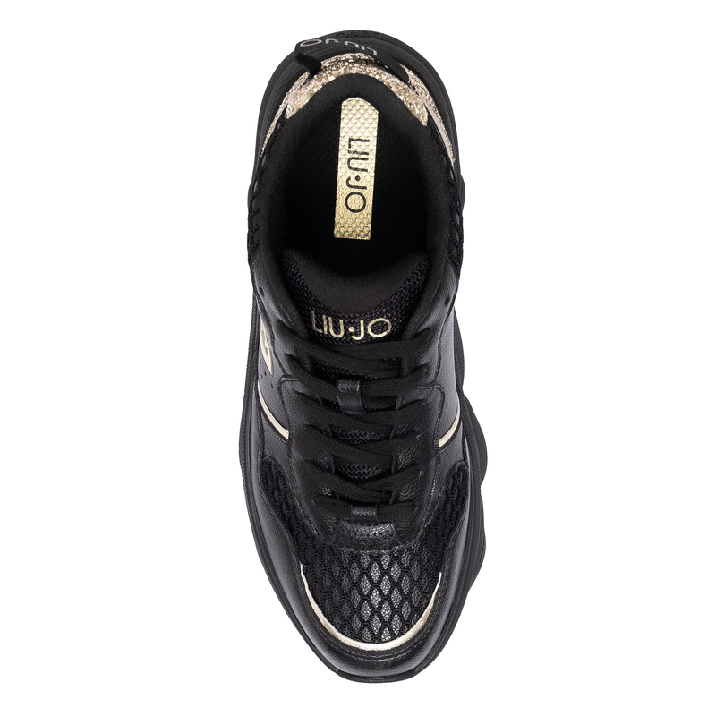 Liu Jo Sneakersy Damskie Na Platformie Półbuty Brokatowy Zapiętek Czarny BF5061-PX783-GOLD