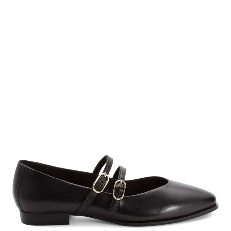 Marco Tozzi Leather Mary Jane Flats Double Strap Black 2-22107-46001BLK