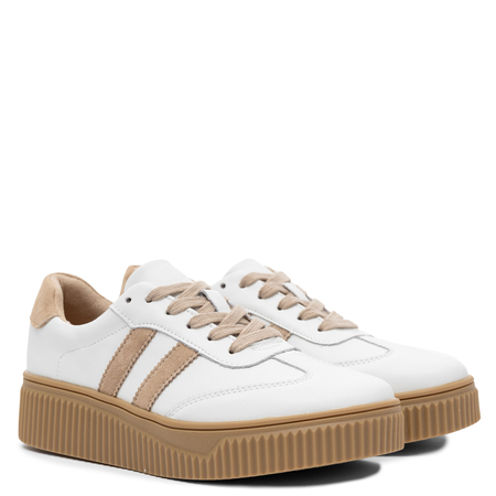 Filippo Skórzane Sneakersy Na Platformie Półbuty Zamszowe Wstawki Biało-Beżowe DP6776-26-WH-BE