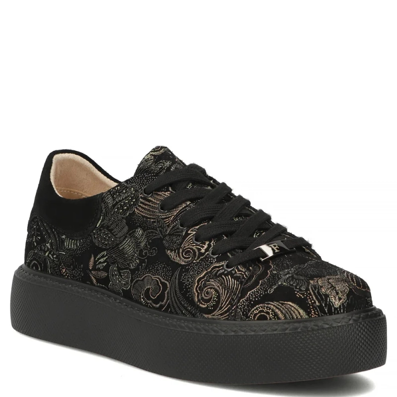 Filippo Fashionable Leather Platform Sneakers Floral Black DP6119-26-BK-MLT