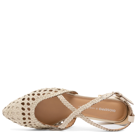 Gioseppo Leather Woven Slingback Pumps Low Heel Off-White 75560-OFF-WHITE