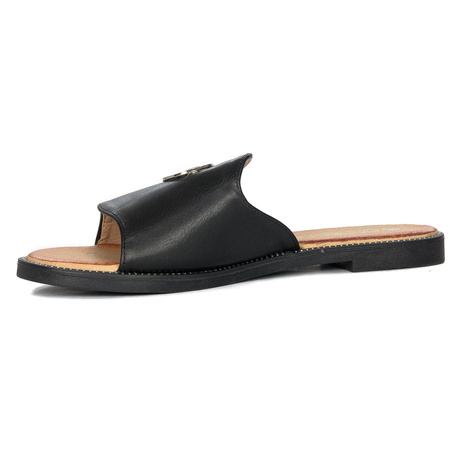 Filippo Women's Black Leather Flat Slippers