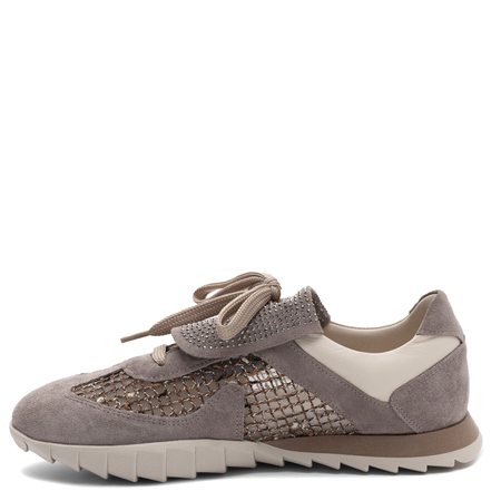 Boccato Skórzane Sneakersy Ażurowe z Cyrkoniami Beżowe 072-5015-375-FA