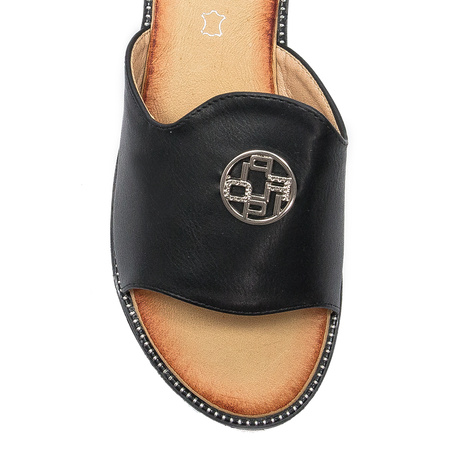 Filippo Women's Black Leather Flat Slippers