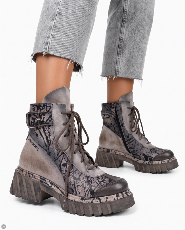 Maciejka Leather Patterned Platform Ankle Boots Brown 07625-02/00-8