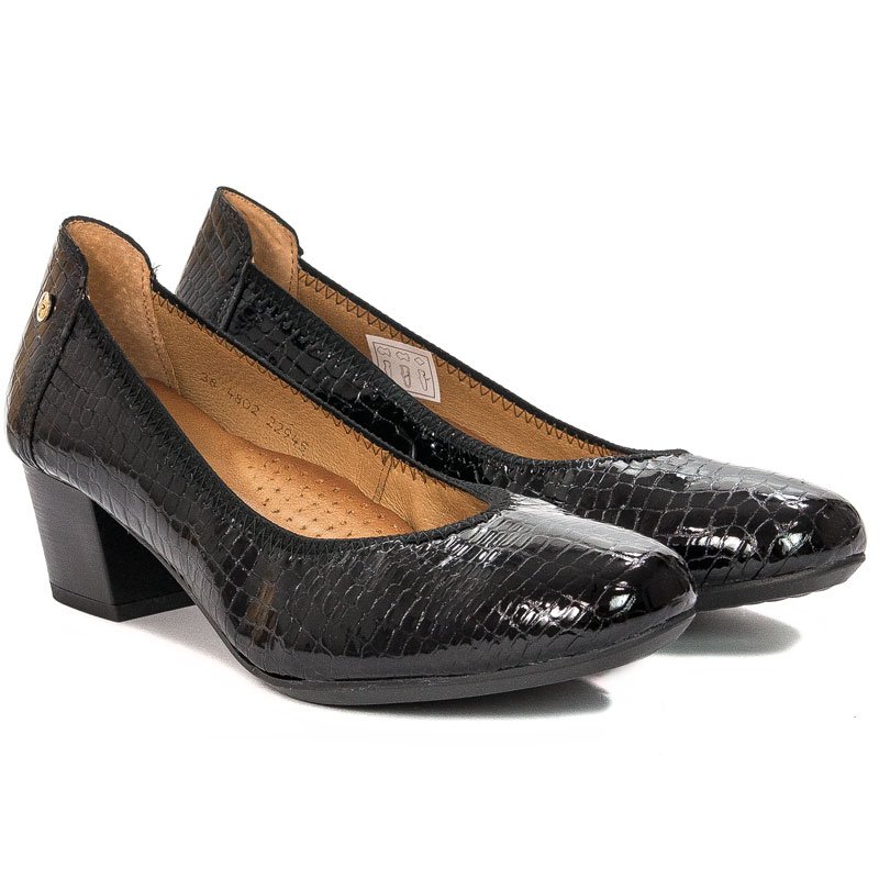 Maciejka Women's Leather Block Heel Pumps Black Crocodile 04802-01-00-1
