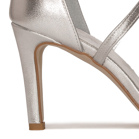 Maciejka Leather T-Bar Sandals Stiletto Heel Buckle Silver 2755J-35/00-1