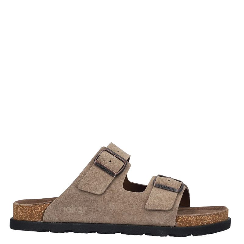 Rieker Suede Men's Double-Buckle Slides Beige 21190-27