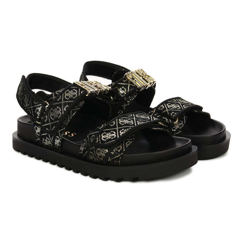 Guess Wzorzyste Sandały Na Platformie Z Rzepem Czarne FL6FBS-FAL03-BLK