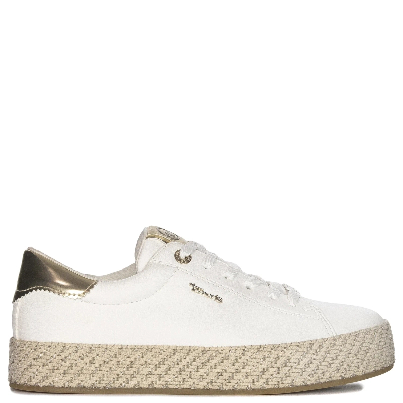 Tamaris Sneakersy damskie na platformie White Gold biało-złote