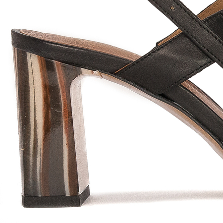 Maciejka Czółenka damskie skórzane na słupku rude czarne