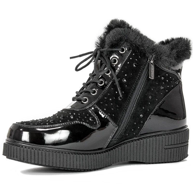 Botki Rieker 93312-00 Black ocieplane na platformie Czarne