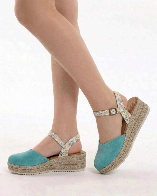 Maciejka Suede Leather Sandals Closed-Toe Platform Turquoise 03065-06/00-5