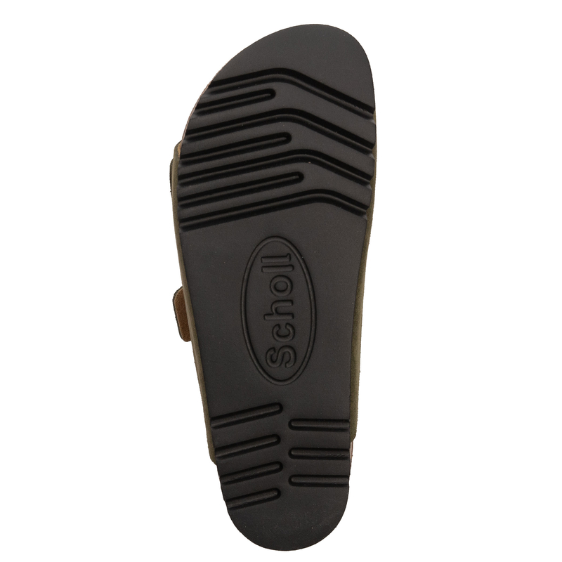 Scholl Leather Slides Two Buckles Women’s Sandals Anatomic Footbed Olive F32165-1147