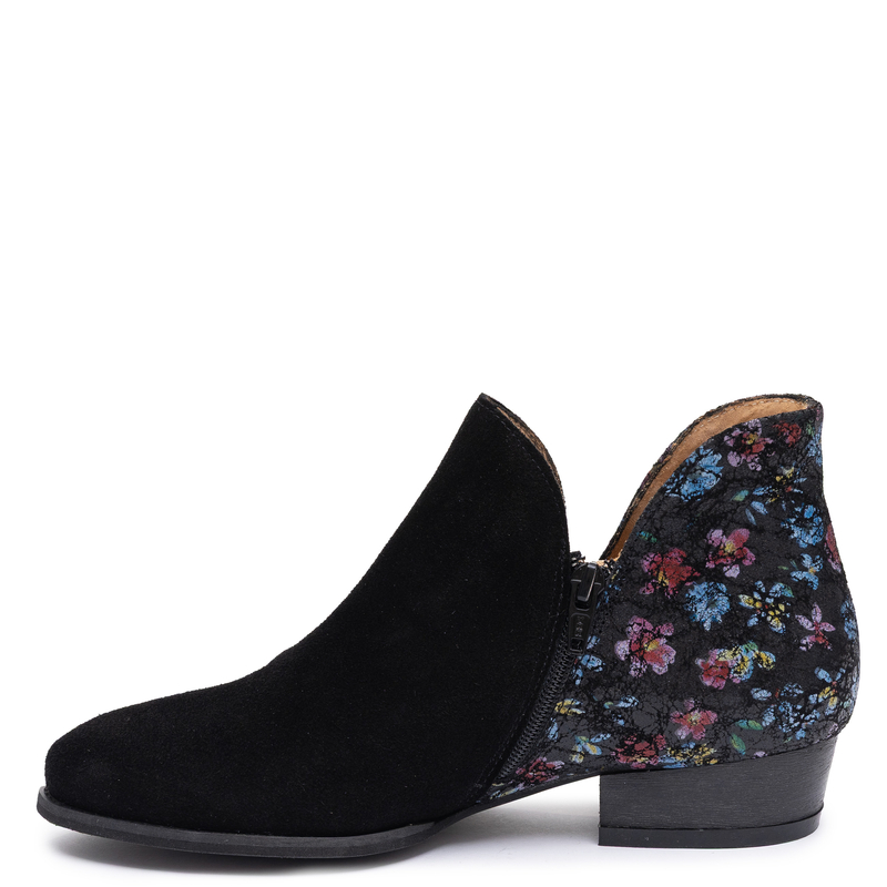 Maciejka Leather Suede Cut Out Ankle Boots Floral Black 4091W-04/00-5