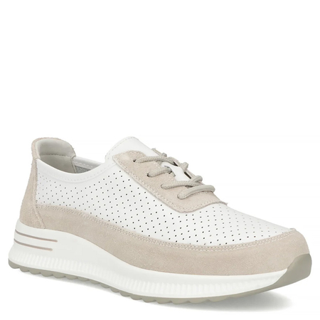Filippo Skórzane Sneakersy Damskie Ażurowe Biało-Beżowe DP6717-26-WH-GR