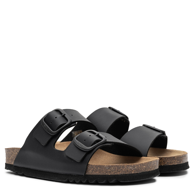 Scholl Comfortable Slides Adjustable Buckles Anatomical Footbed Black F32164-1004