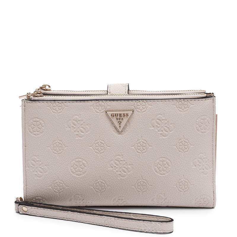Guess Elegancki Zapinany Na Zamek Portfel Damski Z Paskiem Beżowy SWPD2222157-BONE