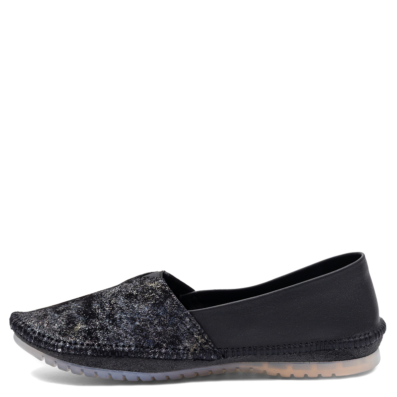 Maciejka Skórzane Półbuty Slip-On z Metalicznym Połyskiem Czarno-Srebrne 1930W-47/00-0