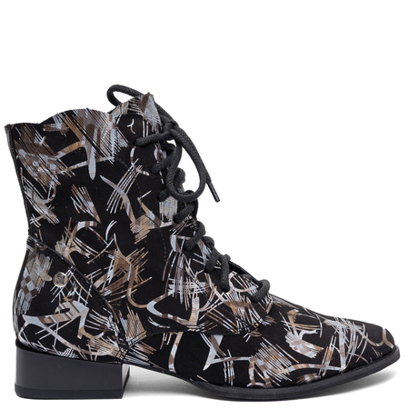 Maciejka Genuine Leather Lace-Up Ankle Boots Flat Heel Black Patterned 6391W-46/00-1