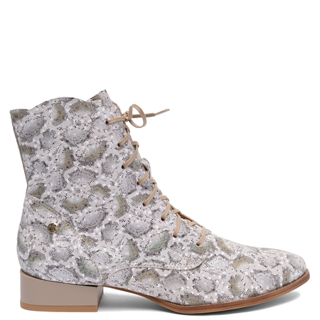Maciejka Women's Leather Lace Up Boots Cutout Distress Beige 6391W-04/00-1