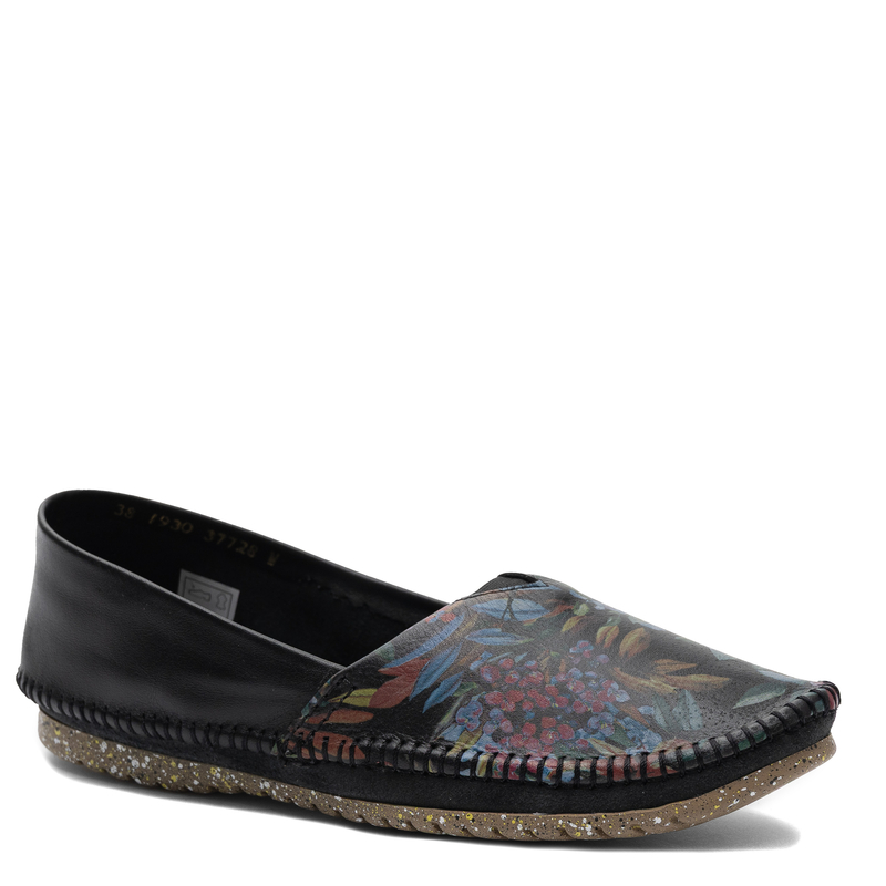 Maciejka Leather Floral Boho Low Shoes Artistic Black 1930W-42/00-0