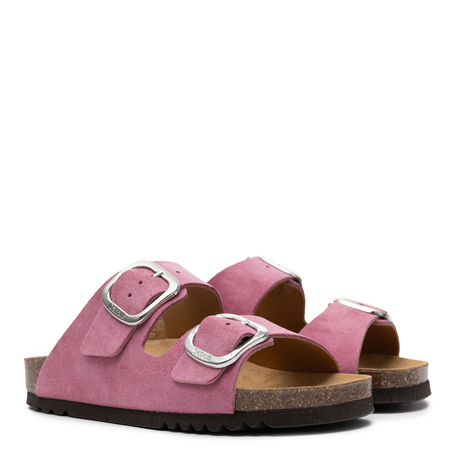 <h1>Scholl Leather Adjustable Slides Women’s Contoured Footbed Pink F00734-1026