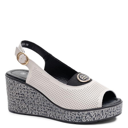S.Barski Women's Wedge Sandals Openwork Beige LR61-7010-BEIGE