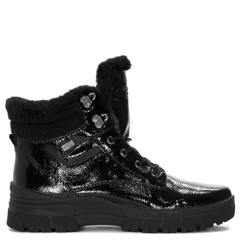 Remonte Botki damskie ocieplane lakierowane Black czarne