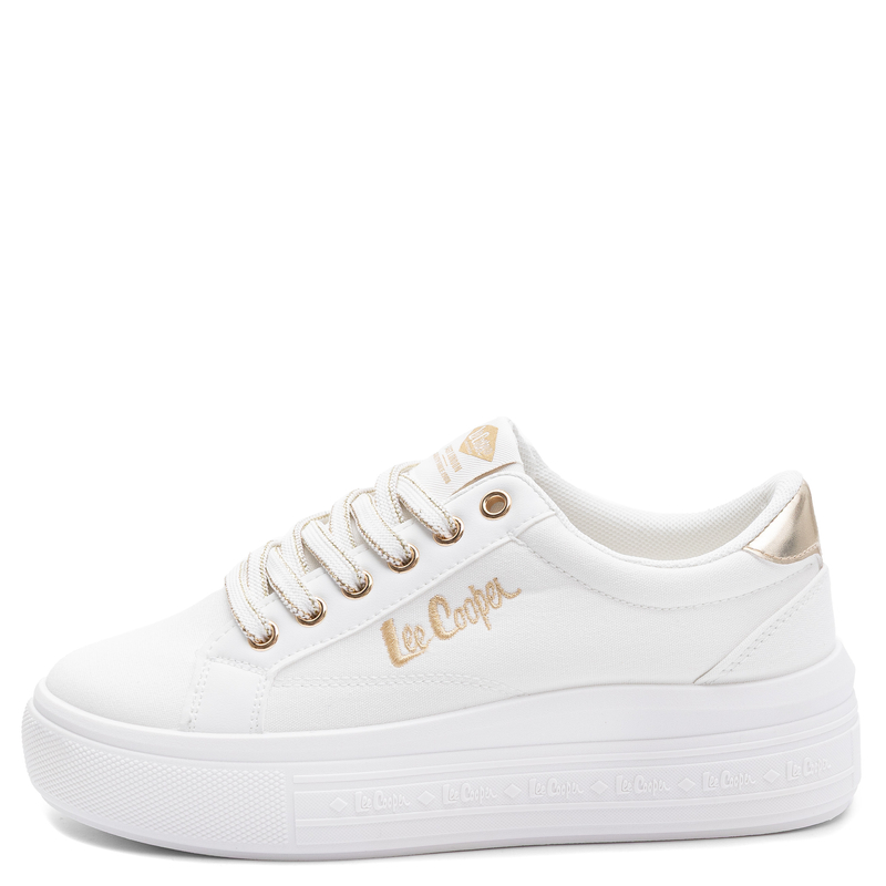 Lee Cooper Białe Trampki Na Platformie Sneakersy Damskie Złote Detale LCW-26-44-4478L