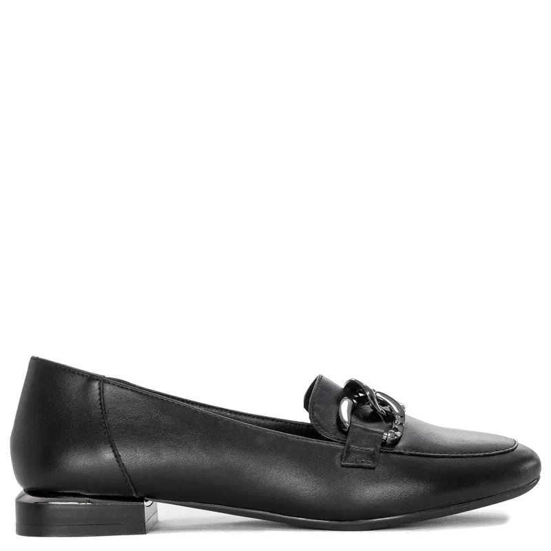 Sergio Leone Women's loafers with a chain Black PU Moccasins