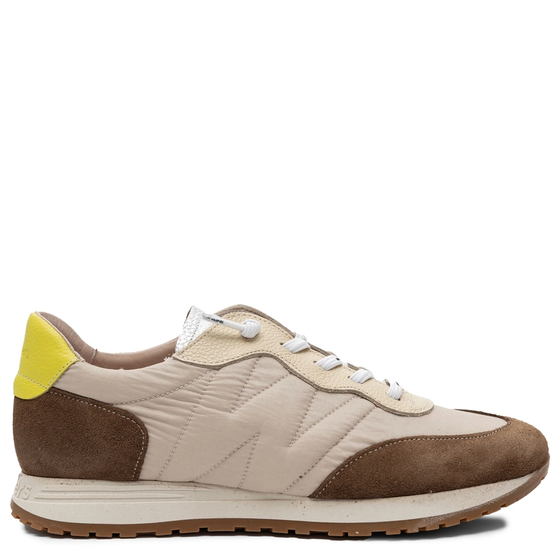 Wonders Skórzane Sneakersy Damskie Retro Running Lekka Podeszwa Beżowo-Brązowe A-4802-CON-TAUPE