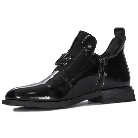 Filippo Leather Patent Ankle Boots For Women Flat Heel Black DBT4763/25BK