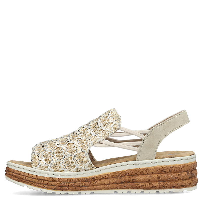 Rieker Women's Wedge Sandals Openwork Beige 62741-60