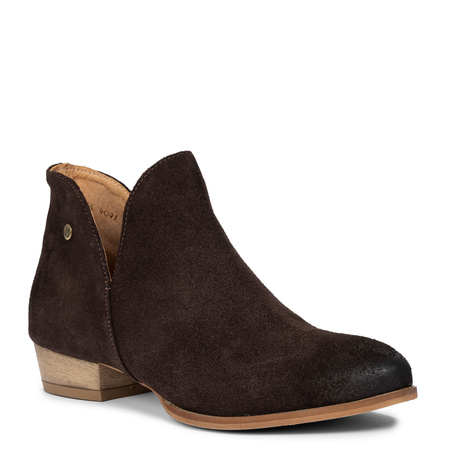 Maciejka Asymmetric Suede Ankle Boots Low Heel Chocolate Brown 04091-79/00-5