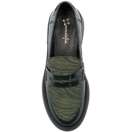 Maciejka Metallic Leather Loafers Low Heel Green 06250-09/00-1
