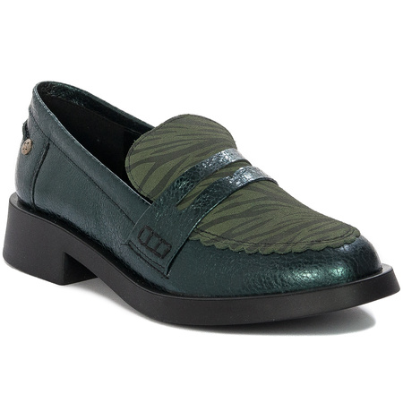 Maciejka Metallic Leather Loafers Low Heel Green 06250-09/00-1