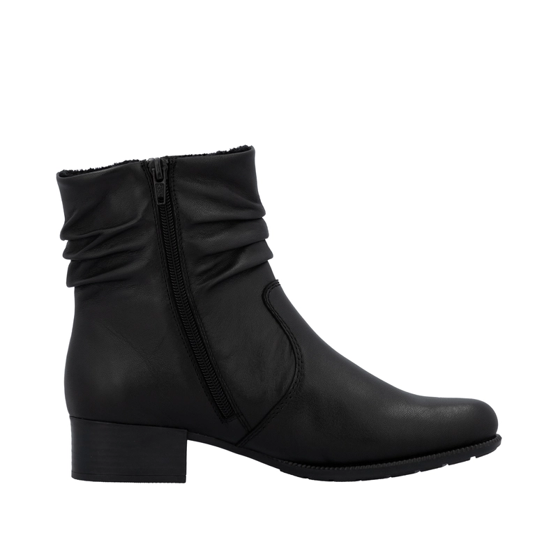 Rieker Ruched Ankle Boots Block Heel Black 78656-00-BLACK