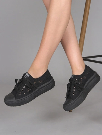 Lee Cooper Tenisówki trampki damskie ażurowe czarne