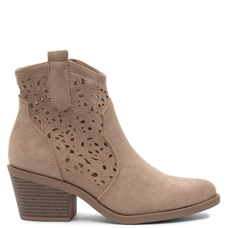 S.Barski Openwork Ankle Boots On Block Heel Beige HY61-8012-BEIGE
