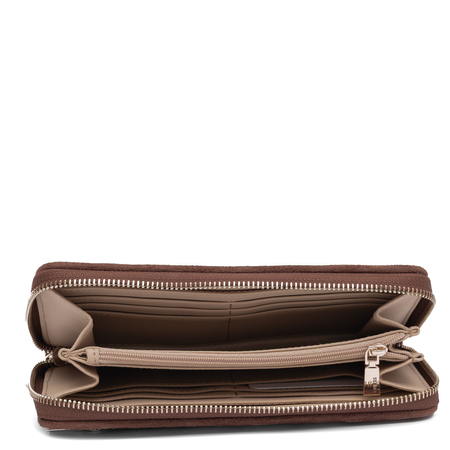 Guess Elegancki Zapinany Na Zamek Portfel Damski Z Paskiem Beżowy SWJG2313146-BROWN