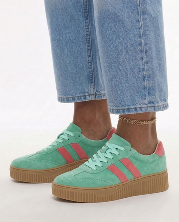 Filippo Leather Platform Sneakers Suede Shoes Green Pink DP6776-26-GE-FH