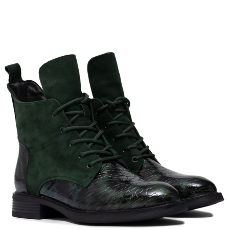 Artiker Lace-Up Ankle Boots Flat Sole Green 57C0194
