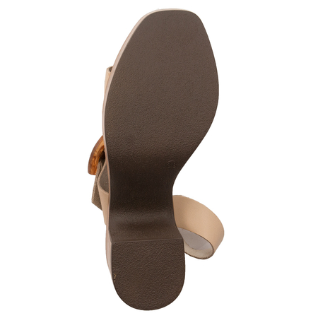 Maciejka Leather High Block Heel Sandals with Tortoiseshell Buckle, Beige L5245-04-00-0